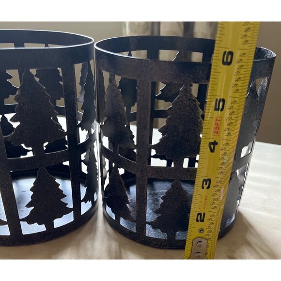 Metal Candle Holders Set 2 Tree Pillar Cabincore Lodge Winter Decor Rustic Home - Picture 2 of 4